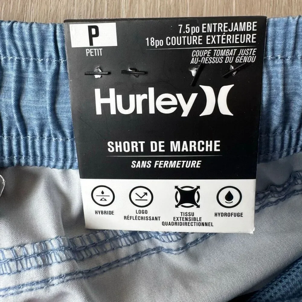 Hurley Medium Blue Pull On String Elastic Waist Hybrid Walk Shorts SZ S #2503